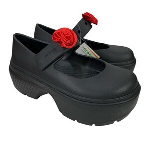 CROCS Unisex Black Stomp Rosette Mary Jane Platform Clogs Emo Goth Grunge Rave